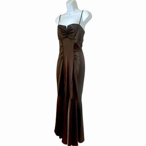 XSCAPE Joanna Chen Dark Green Satin Whimsigoth Maxi Dark Romance Dress Sz 12